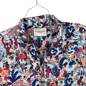 Scotch & Soda Keoni Shirt Mens XXL Blue Hawaiian Luau Print‎ Viscose Vacation